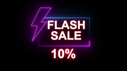 Blue and purple neon sign promoting a flash sale with a bold -10% discount. Perfect for showcasing digital marketing and e-commerce promotions.4k animation motion graphic video.. - Powered by Adobe