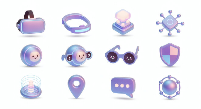 Vibrant 3D Icons of Metaverse Technology, Virtual Reality, Augmented Experiences, and Futuristic Digital Innovation
