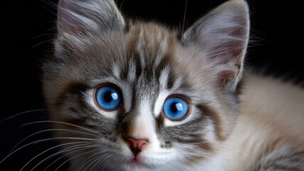 Close-up of kitten with vivid blue eyes&mdash;symbolizing innocence, emotional depth, and natural beauty.