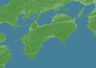 日本の四国地方の衛星写真風イラスト