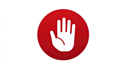 Obraz premium Red circle with white open hand symbol indicates stopping.