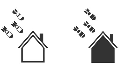 Bombs falling on a house icon vector illustration
