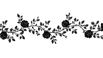 Black rose vine border design against a white background.
