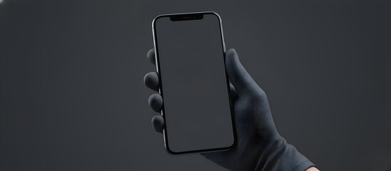 Hand Holding Smartphone with Minimal Grey Background