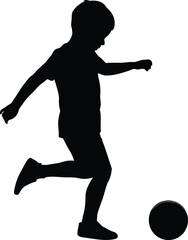 Dynamic boy kicking soccer ball silhouette isolated graphic