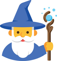Cute flat design wizard icon with magic staff illustration