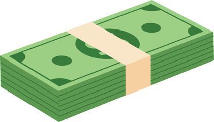 Isometric stack of green money bills: finance, wealth & investment
