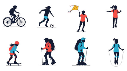 Dynamic Silhouettes of Children Engaged in Diverse Outdoor Sports and Recreational Activities