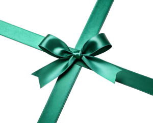 Elegant teal ribbon tied in a bow on black background