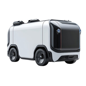 Autonomous delivery robot van with camera sensors 3D illustration isolated PNG with Transparent Background