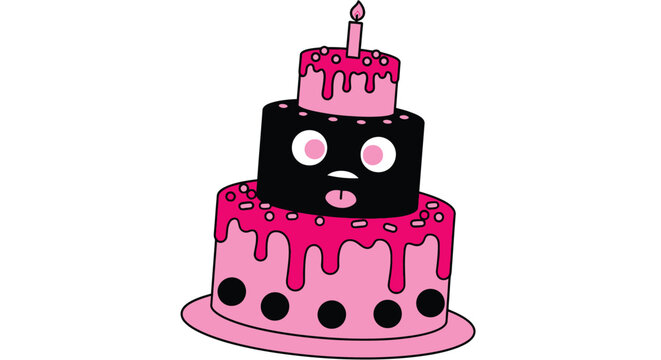 Cartoon birthday cake with funny face vector illustration image