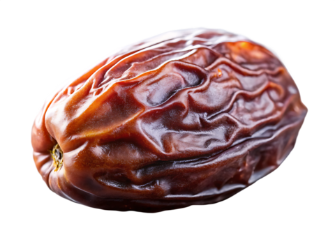 Close up of a single dried date fruit on black background