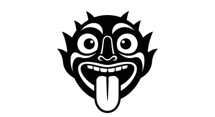 Silhouette of a devilish figure with horns and clawed hands, adorned with flame-like patterns.