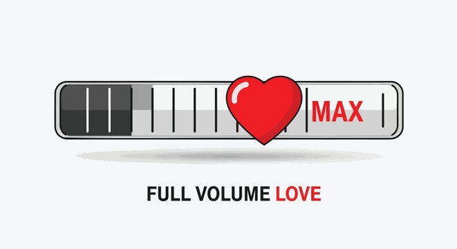 Red heart symbol on a progress bar indicating maximum love volume or full emotional capacity