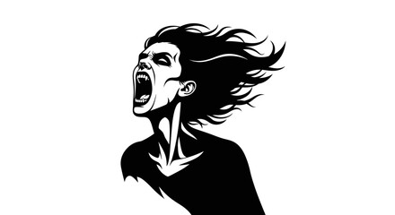 Silhouette of a devilish figure with horns and clawed hands, adorned with flame-like patterns.