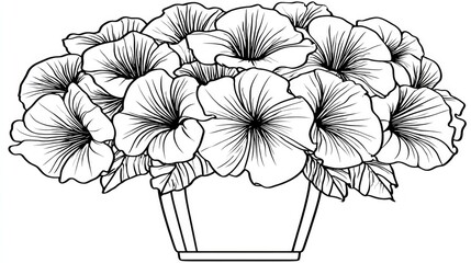 Fototapeta premium Outline of a lush bouquet of flowers in a simple planter.