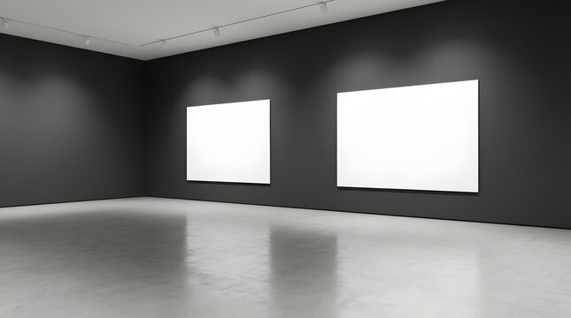 Modern Art Gallery Interior with Blank Canvases on the Walls