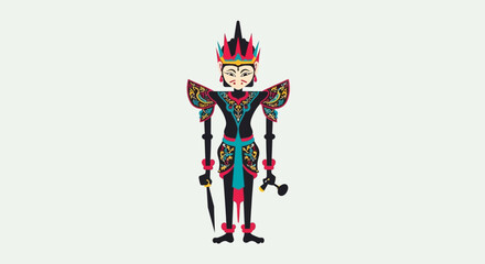 Two Wayang Kulit shadow puppets facing each other, showcasing intricate details and traditional Indonesian art.