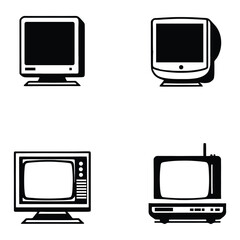 Collection of vintage computer monitors and televisions