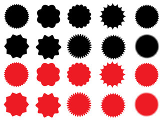  A collection of colorful starburst shapes and geometric stickers for design.