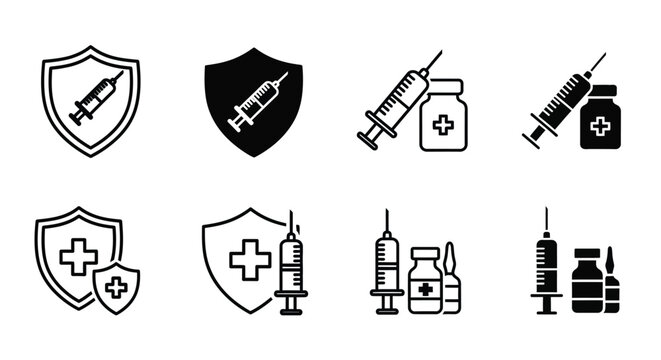 Vaccination and immunization concept vector icon set for healthcare