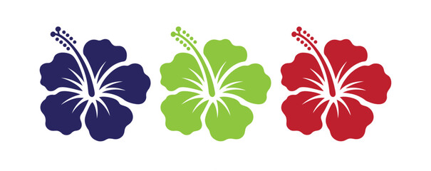 Hibiscus icon vector floral sigh isolated. Aloha beach symbol tropical flower exotic hibiscus bloom. Single flower icon for logo, Hawaiian print stamp