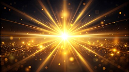 Abstract golden light burst with sparkling particles shining brightly and elegantly