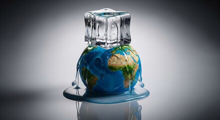 Surreal Ice Cube Melting over Globe