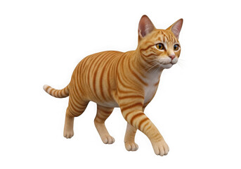 Orange tabby cat walking with detailed fur and yellow eyes isolated isolated on transparent background