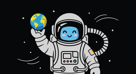 Astronaut holding earth cartoon space exploration vector graphic