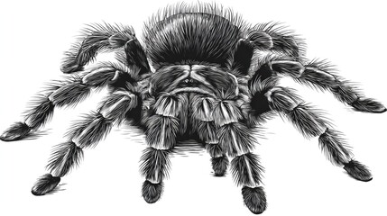 Detailed scratchboard illustration of a hairy arachnid.