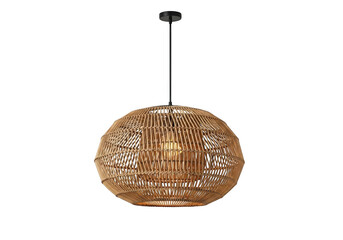 Woven rattan pendant light fixture, isolated on transparent background