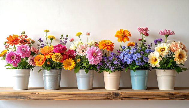 Colorful floral display on shelf - Powered by Adobe