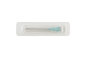 Sterile packaged medical injection needle with cap