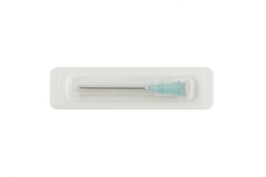 Sterile packaged medical injection needle with cap