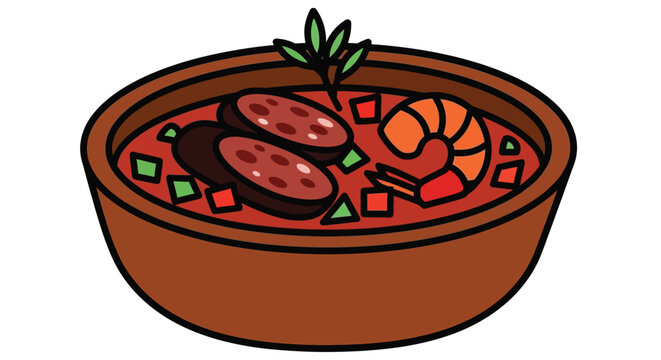 Delicious seafood gumbo recipe with sausage and shrimp illustration