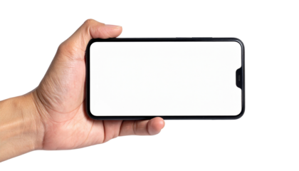 Hand Holding Smartphone with Empty Screen Ready for App Display Against Transparent Background