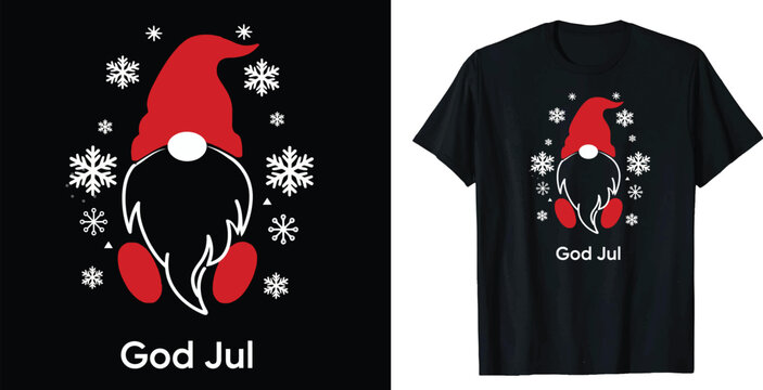 Festive God Jul gnome shirt design with snowflakes for Christmas celebration and holiday cheer