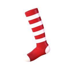 A 3D stylized long sock featuring horizontal red and white stripes.