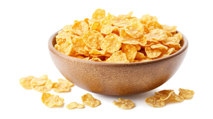 A bowl of cereal is sitting on a white background