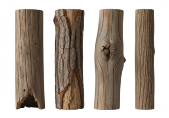 Four different pieces of wood isolated on transparent background