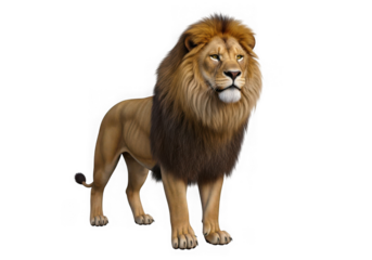 Majestic male lion with full mane standing profile isolated on white background isolated on transparent background