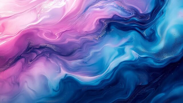 Vivid abstract fluid texture in shades of pink, purple, and blue, symbolizing dreamlike motion, fantasy, and fusion of energy and imagination expressed through modern digital art and flowing design.