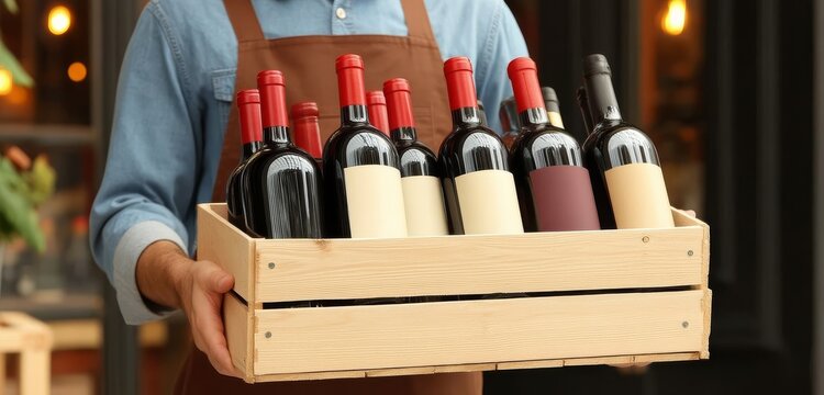 Wine bottles prepared for pickup by customers in the beverage industry. - Powered by Adobe