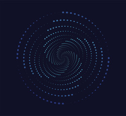 Modern abstract background. Halftone dots in circle form. Round logo. Vector dotted frame.  Vector dotted frame.  Blue shape on black  background.