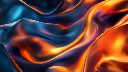 Abstract smooth metallic fabric waves in blue, orange, and gold hues with glowing reflections, symbolizing luxury, fluid motion, modern art, and futuristic texture for digital design inspiration. - Powered by Adobe