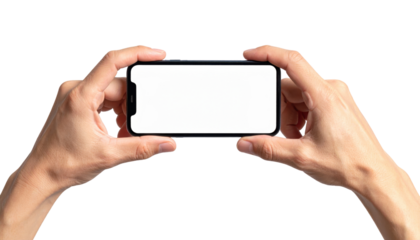 Hands Holding Smartphone with Blank Screen for Digital Communication and Presentation