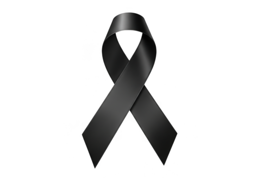 A black awareness ribbon symbolizing mourning, grief, or protest, isolated on a transparent background