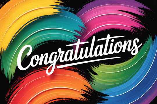 Express vibrant congratulations with this colorful brushstroke design, perfect for celebrating achievements, milestones, and special occasions in a modern, stylish way