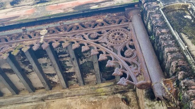 Shot of fa&ccedil;ade details of abandoned colonial mansion in the ghost town of Panam Nagar, Bangladesh, reflecting the building&rsquo;s former beauty and architectural grandeur